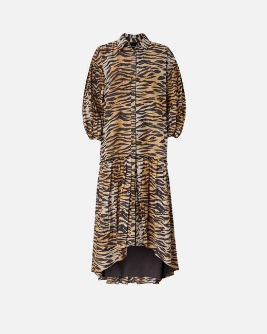 Pinko White Long Dress With Buttons And Animal Print