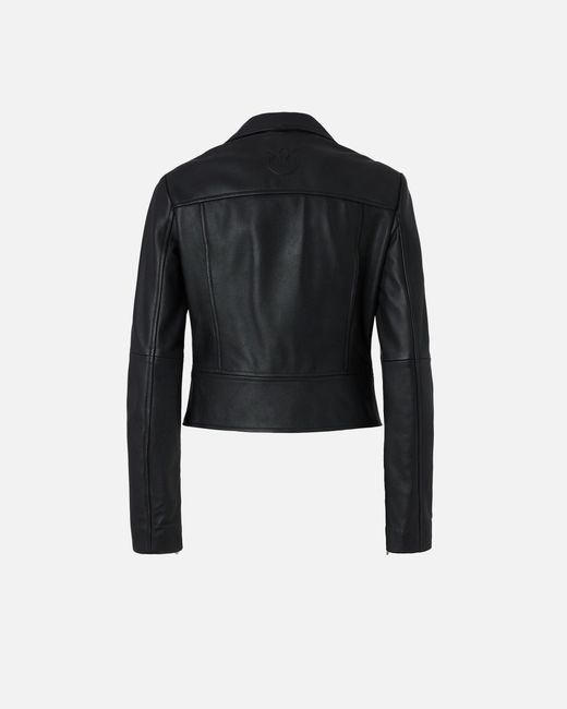 Pinko Black Short Zipped Nappa Leather Biker Jacket