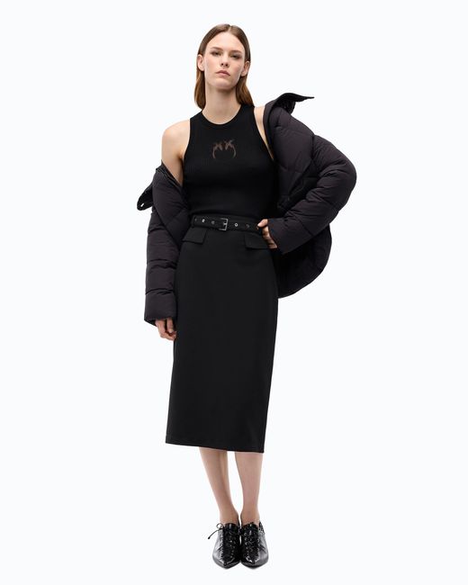Pinko Black Ribbed Top With Sheer Love Birds Logo