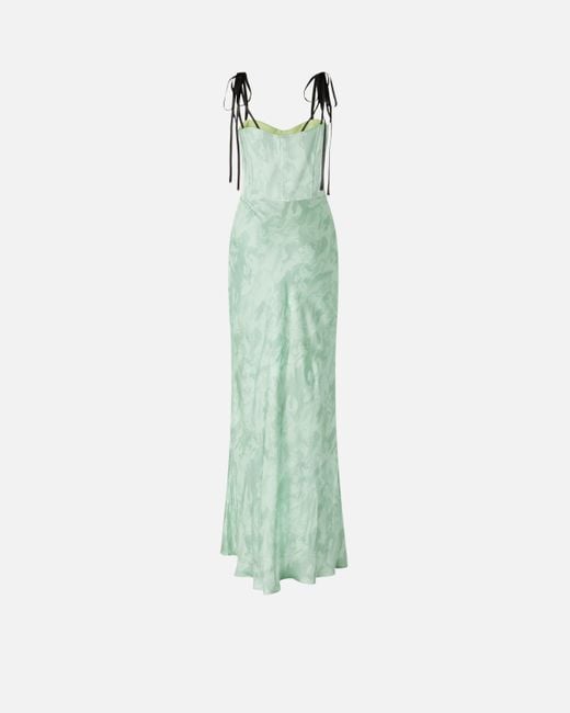 Pinko Green Reimagine By X Patrick Mcdowell Long Satin Dress With Horse Print