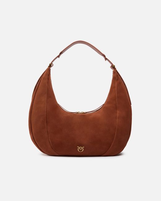 Pinko Brown Large Suede Hobo Shoulder Bag With Leather Handle