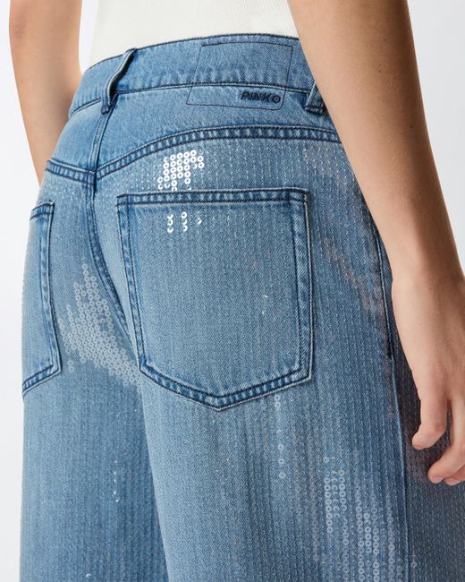 Pinko Blue Fully Sequinned Denim Jeans