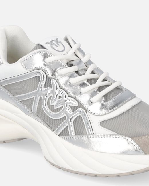 Pinko White Sneakers With Laminated Inserts And Love Birds Logo