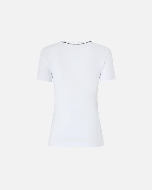 Pinko White Fine-Rib T-Shirt With Love Birds Embroidery
