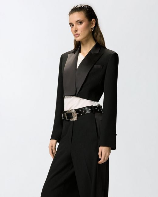 Pinko Black Cropped Jacket With Satin Details