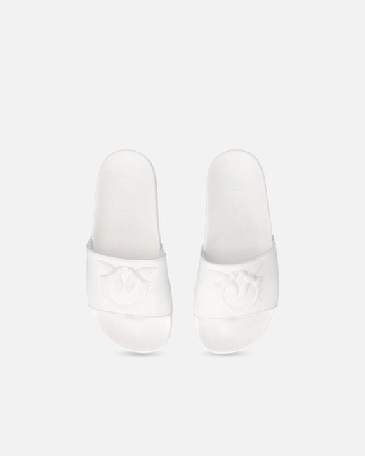 Pinko White Rubber Slip-On Sandals With Love Birds Maxi Logo