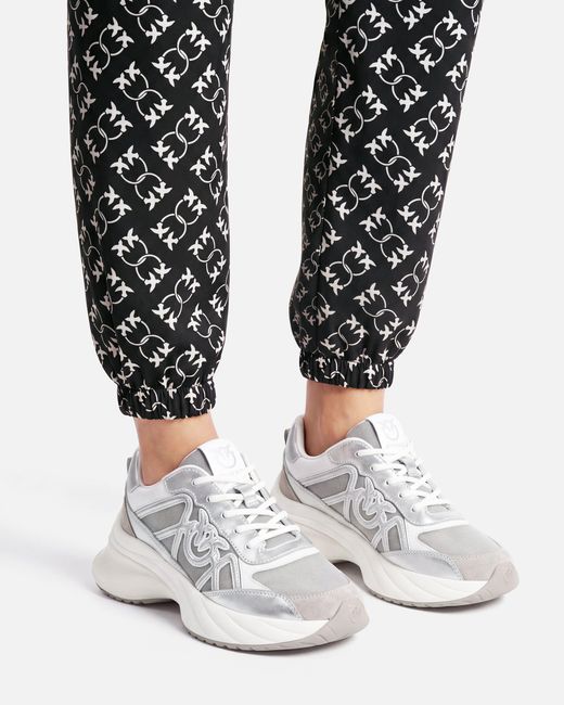 Pinko White Sneakers With Laminated Inserts And Love Birds Logo