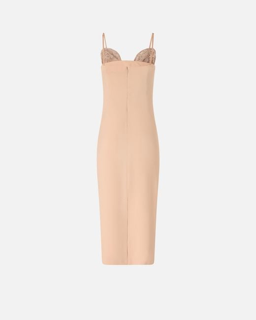Pinko White Slim-Fit Midi Dress With Jewel Embroidery