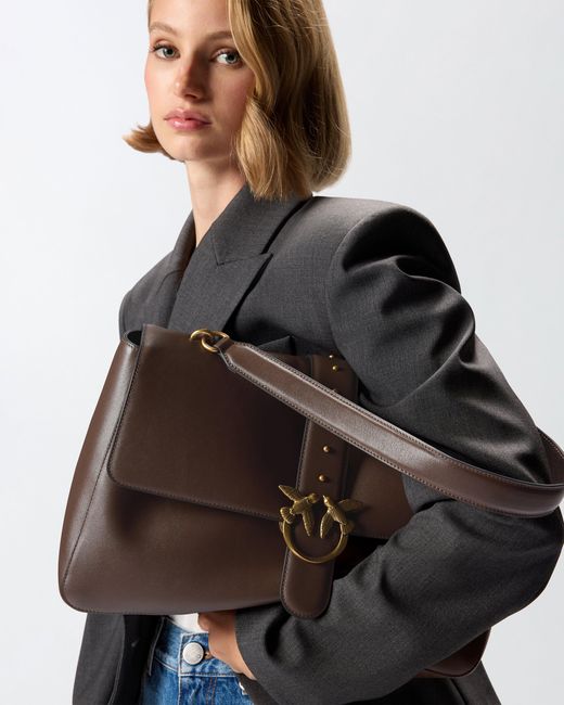 Pinko Brown Leather Maxi Love Bag Slouchy Shoulder Bag