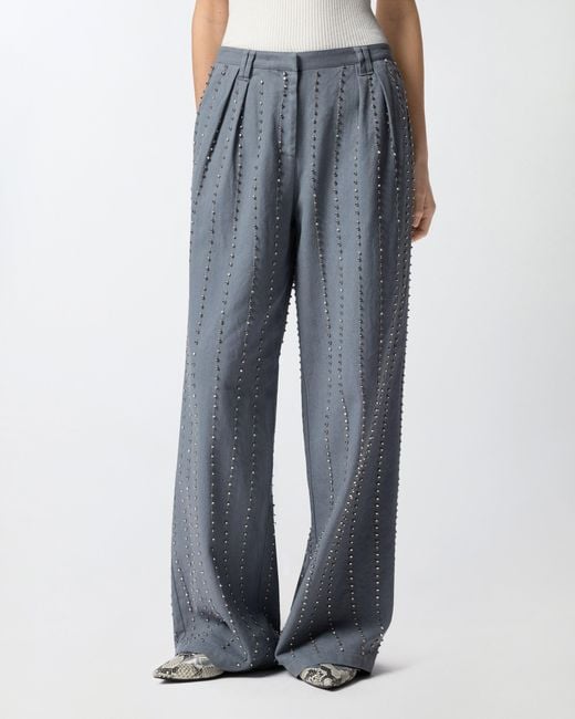 Pinko Blue Trousers With Jewel Stripes
