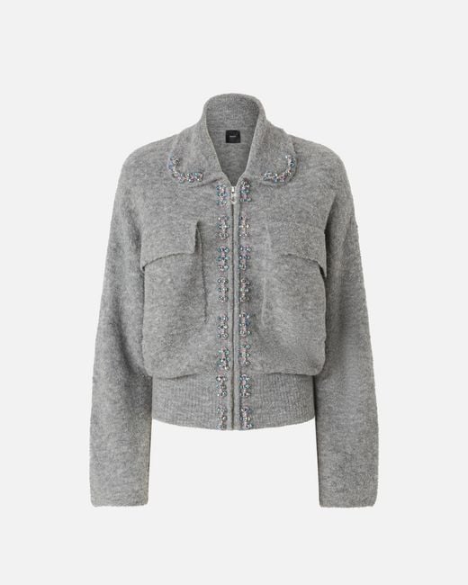 Pinko Gray Wool-blend Jacket With Jewel Embroidery