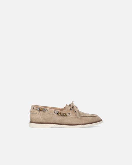 Pinko White Suede Moccasins With Jewel Details