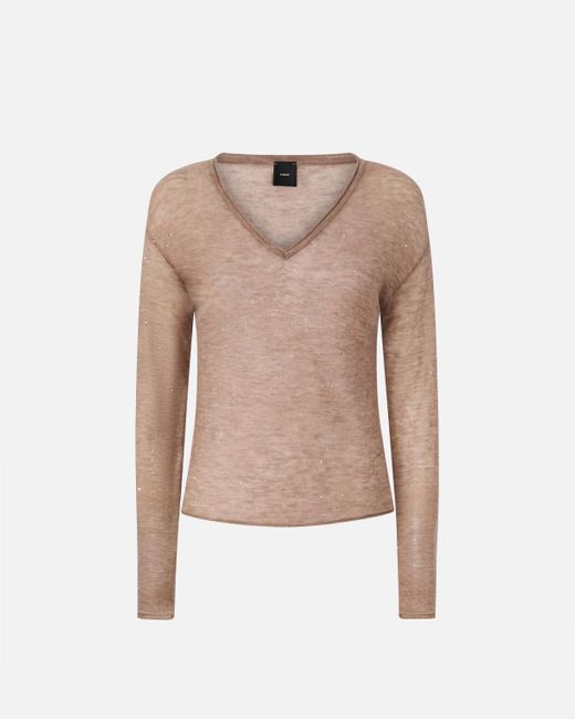 Maglia Con Scollo A V E Paillettes di Pinko in Natural