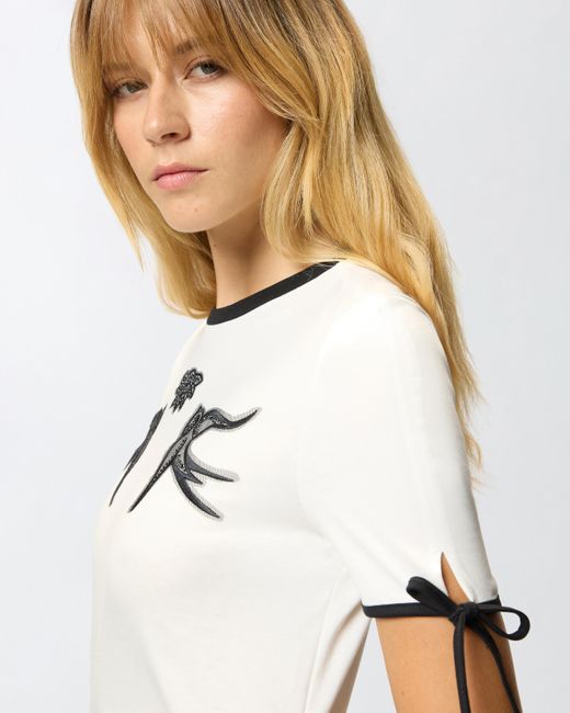Pinko Natural Cropped Love Birds T-shirt