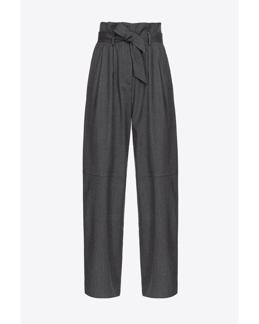 Pinko Gray Flannel Trousers With Belt
