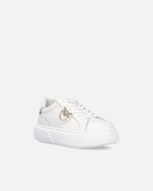 Pinko White High-Soled Flatform Sneakers With Metal Logo
