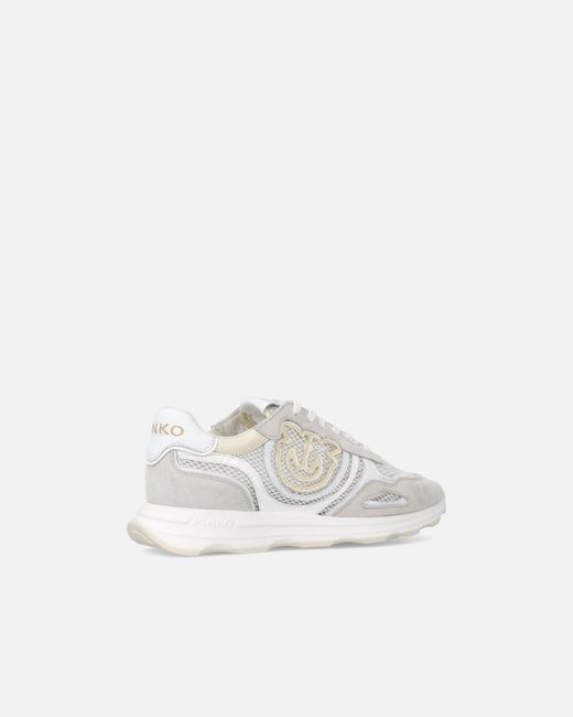 Pinko White Mesh And Suede Sneakers With Love Birds Logo