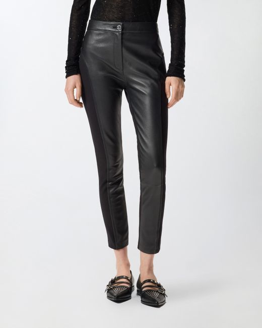 Pinko Black Leather And Stretch Fabric Trousers
