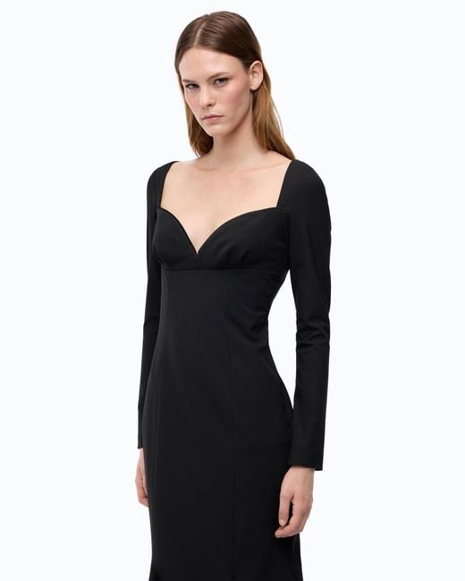 Pinko Black Slim-Fit Midi Dress With Sweetheart Neckline And Ruffles