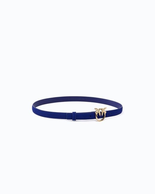 Pinko Blue Suede Belt With Love Birds Buckle, 2 Cm