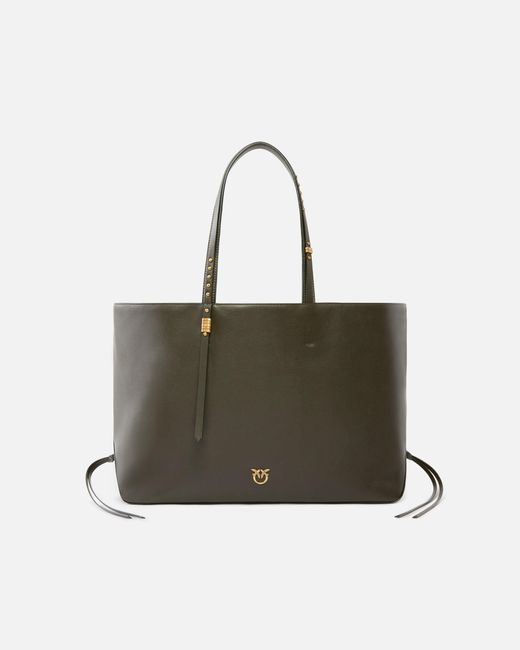 Pinko Natural Medium Leather Shopper Bag With Metal Details