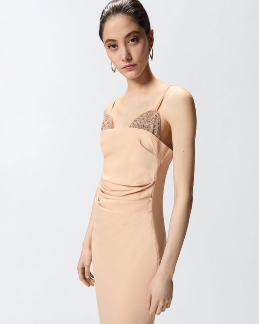 Pinko White Slim-Fit Midi Dress With Jewel Embroidery