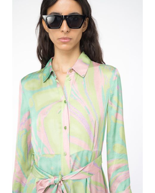 Pinko Green Long Shirt Dress With Splash Print