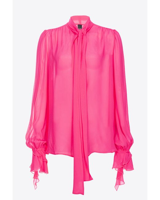 Pinko Pink Bluse Mit Schleife Und Rüschen, Helles Rübenrot