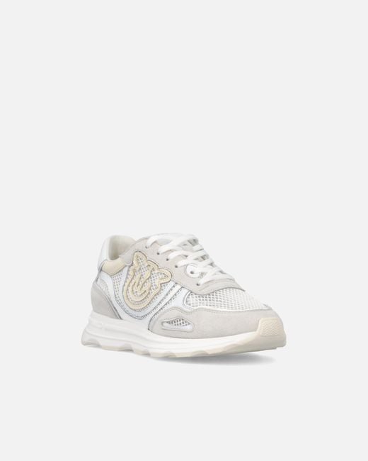 Pinko White Mesh And Suede Sneakers With Love Birds Logo