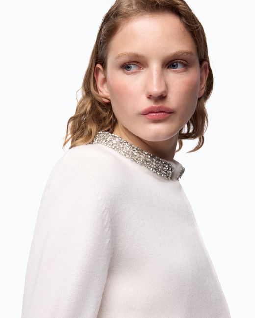 Pinko White Cardigan With Jewel Collar