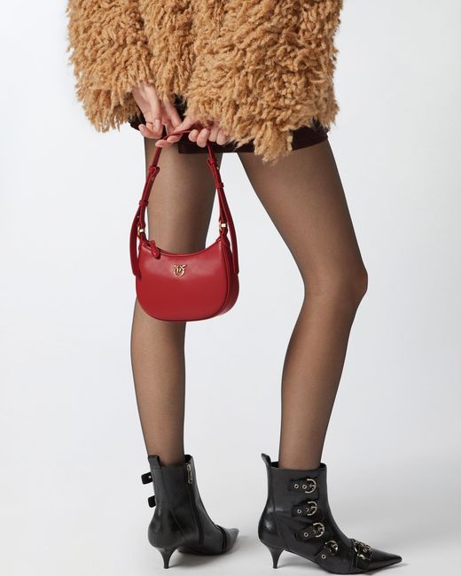 Pinko Red Half Moon Baby Leather Shoulder Bag