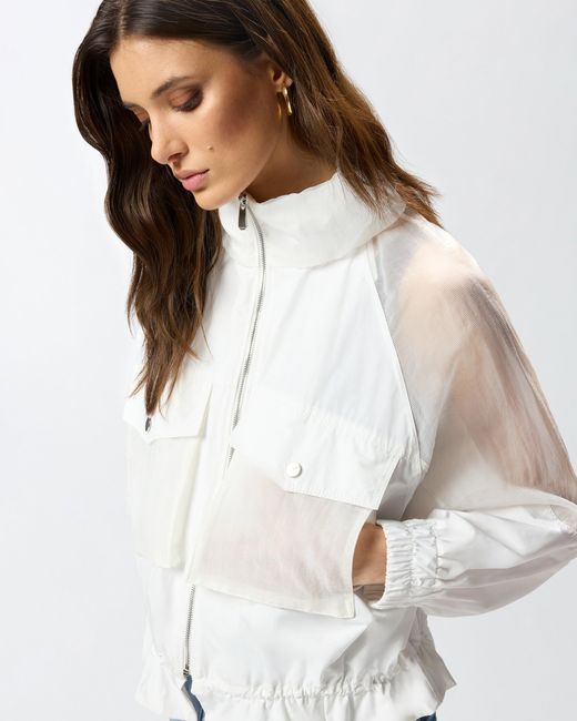 Pinko White Technical Jacket With Sheer Inserts