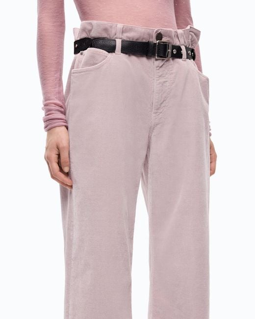 Pinko Pink Cropped Velvet Trousers With Leather Belt