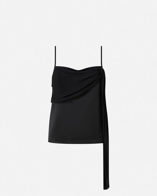 Pinko Black Satin Vest Top With Light Draping