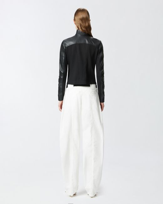 Blouson De Motard En Cuir Avec Dos En Tissu Pinko en coloris Black