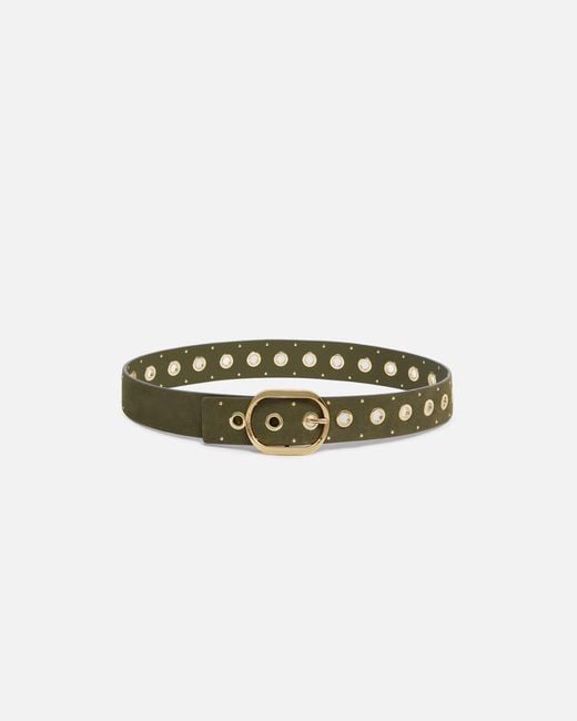 Pinko Green Leather Belt With Eyelets, 4Cm