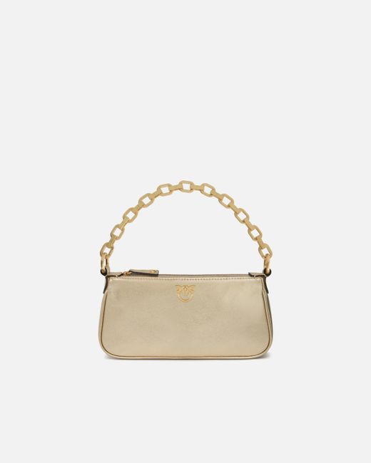 Pinko Metallic Mini Half Moon Baguette Handbag In Laminated Suede