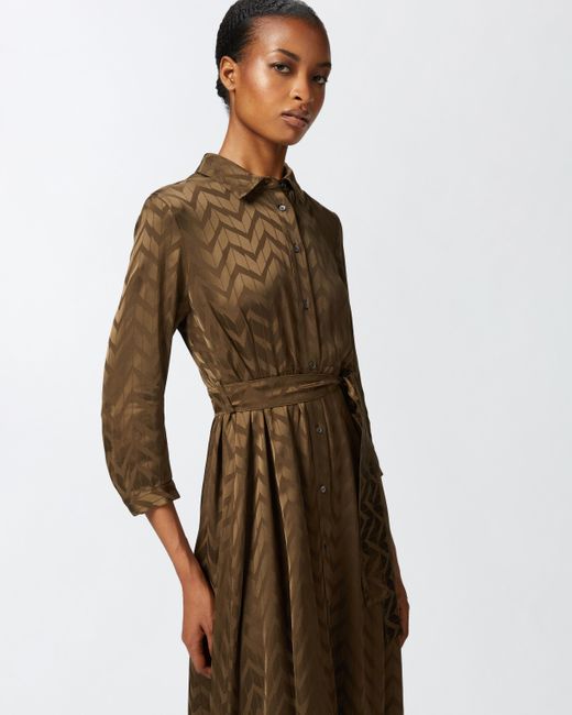 Pinko Brown Long Herringbone Satin Shirt Dress, -Undergrowth