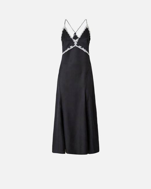 Pinko Blue Long Dress With Lace Inserts