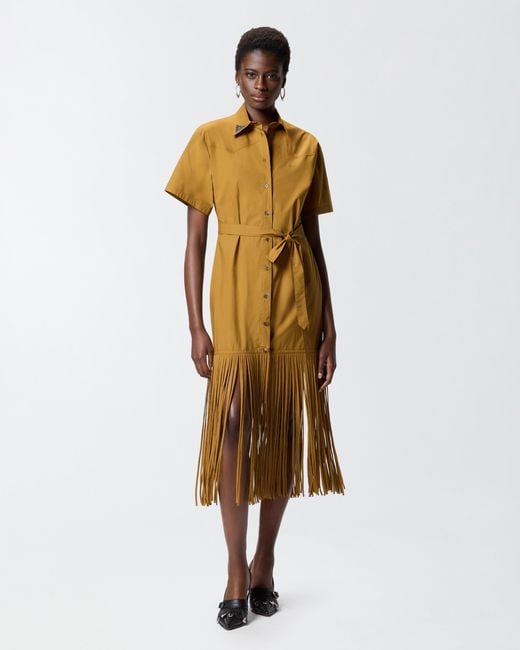 Pinko Long Shirt Dress With Fringing And Metallic Details