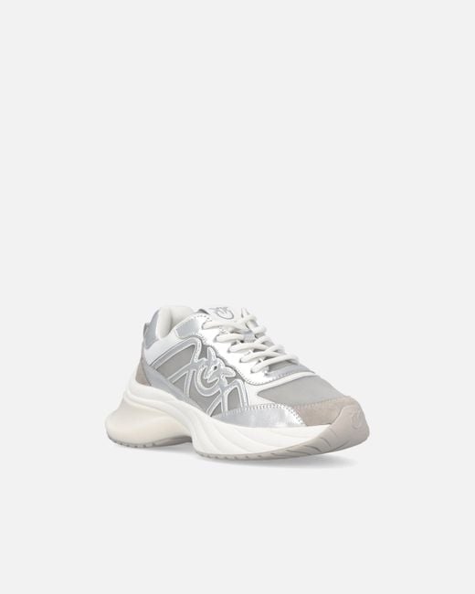 Pinko White Sneakers With Laminated Inserts And Love Birds Logo