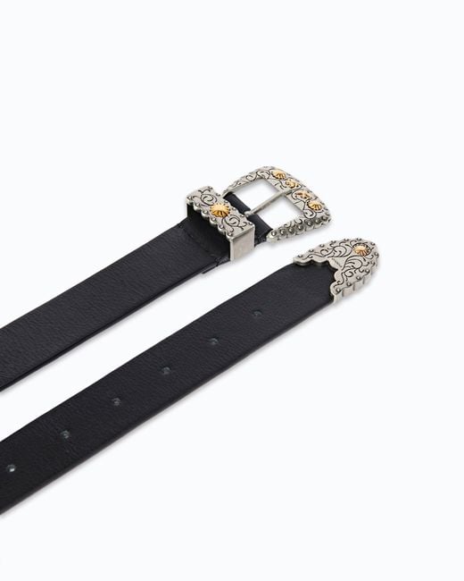 Pinko Black Texan Leather Belt With Storage Pockets, 3 Cm