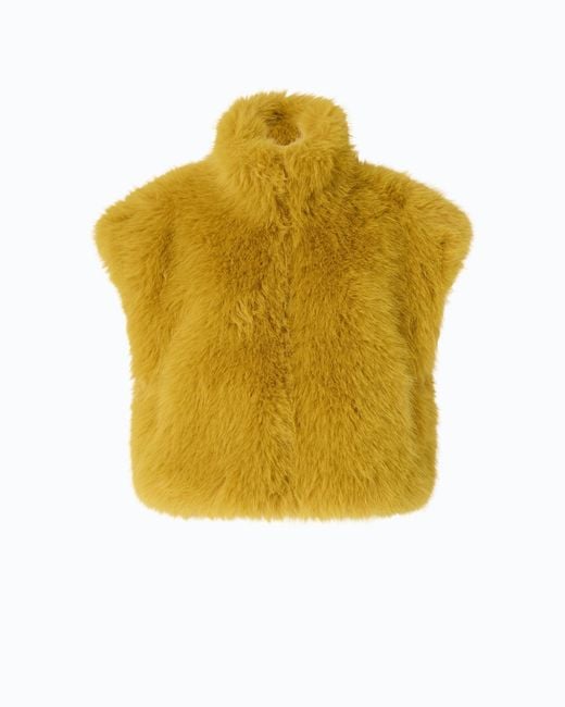 Pinko Yellow Cropped Faux Fur Vest