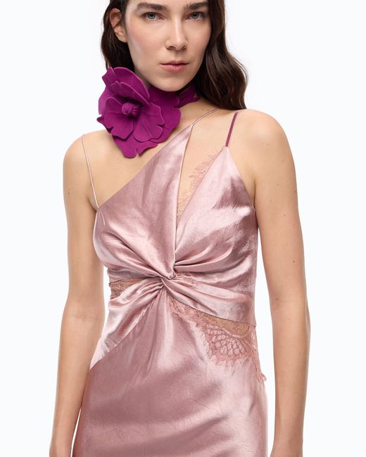 Pinko Pink Long Satin Dress With Draping And Lace