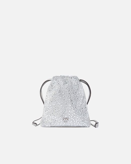Pinko White Baby Slouchy Bag Fully Rhinestoned Shoulder Pouch