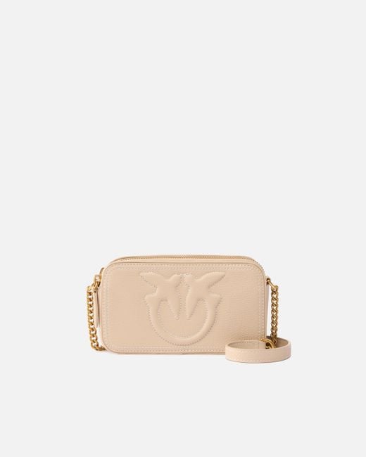 Piccola Borsa A Tracolla Con Logo Love Birds di Pinko in Natural