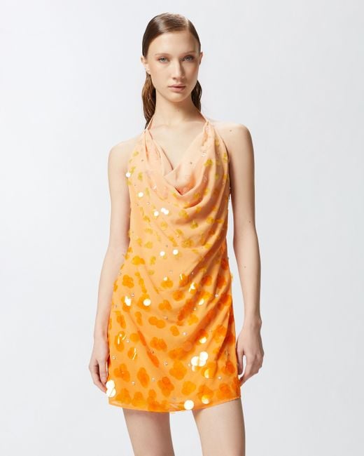 Pinko Orange Gradient Mini Dress With Sequins And Open Back