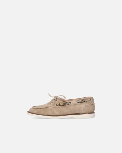 Pinko White Suede Moccasins With Jewel Details