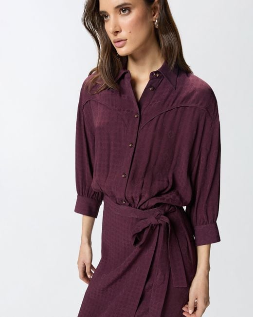 Pinko Red Midi Dress With Shirt-Style Top And Belt