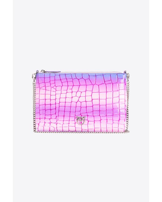 Pinko Pink Galleria Shiny Fade-effect Croc-print Classic Flat Love Bag